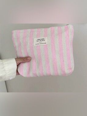 Striped Pink and White Canvas Pouch - Casual Women’s Clutch